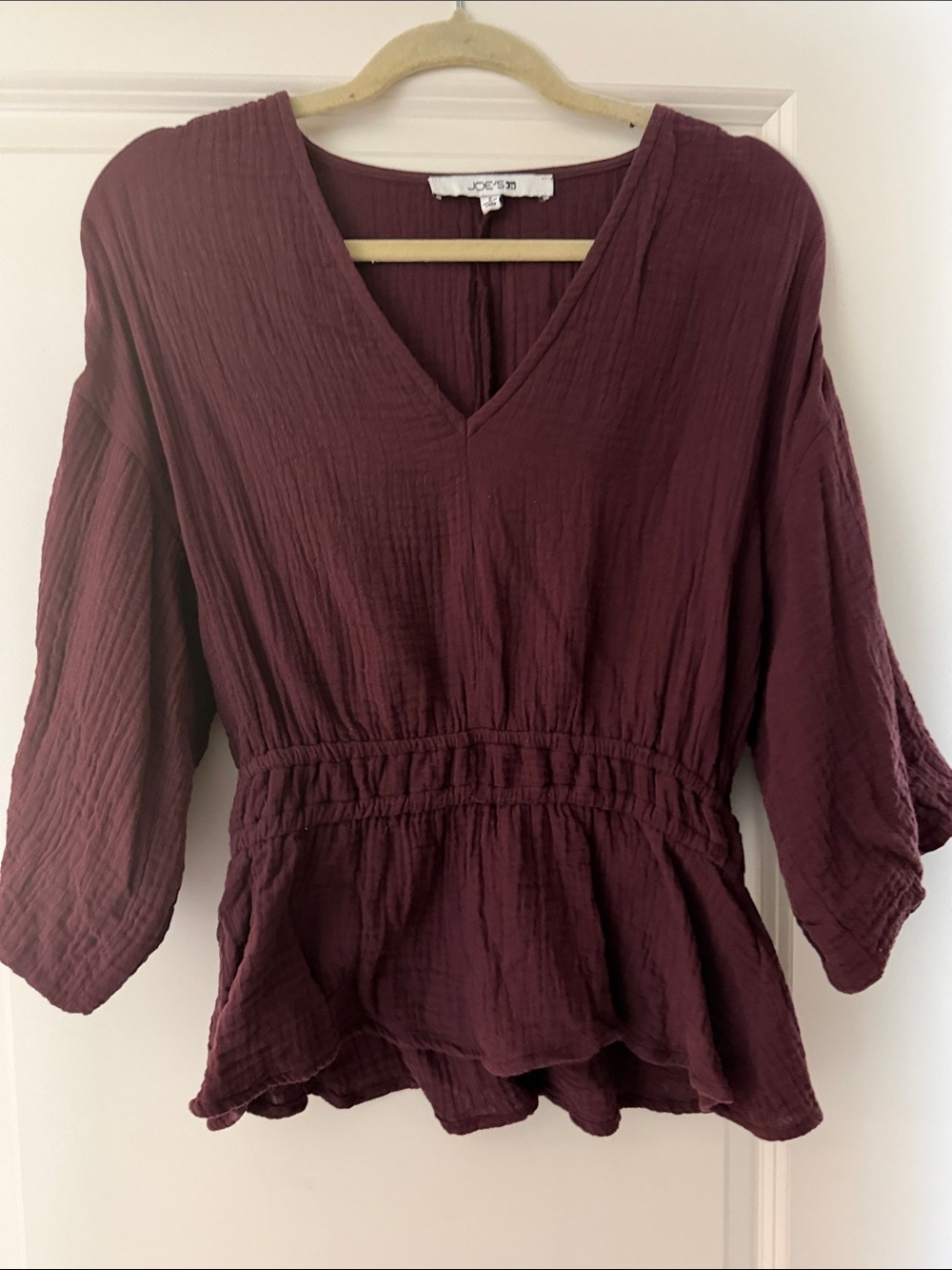 NEW LISTING!!! Joe's Jeans Burgundy V-Neck Peplum Blouse in Excellent Condition